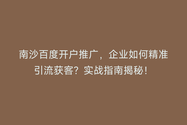 南沙百度开户推广，企业如何精准引流获客？实战指南揭秘！