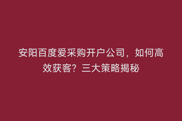 安阳百度爱采购开户公司，如何高效获客？三大策略揭秘