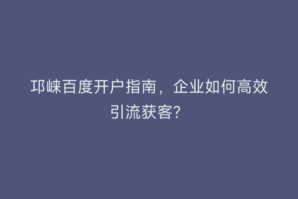 邛崃百度开户指南，企业如何高效引流获客？