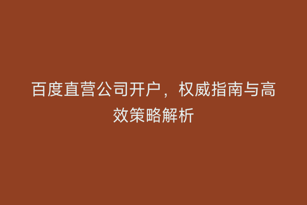 百度直营公司开户，权威指南与高效策略解析