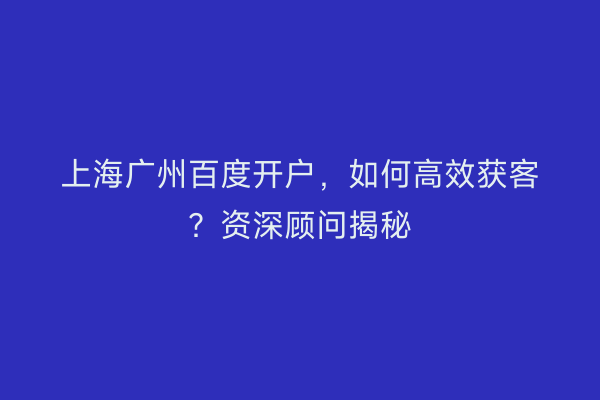 上海广州百度开户，如何高效获客？资深顾问揭秘