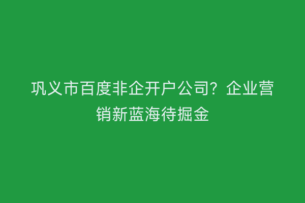 巩义市百度非企开户公司？企业营销新蓝海待掘金