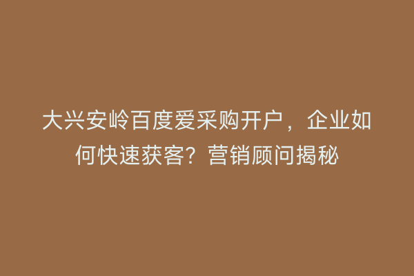 大兴安岭百度爱采购开户，企业如何快速获客？营销顾问揭秘