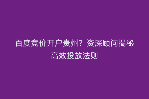 百度竞价开户贵州？资深顾问揭秘高效投放法则