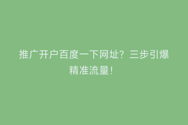 推广开户百度一下网址？三步引爆精准流量！