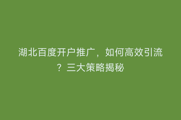 湖北百度开户推广，如何高效引流？三大策略揭秘
