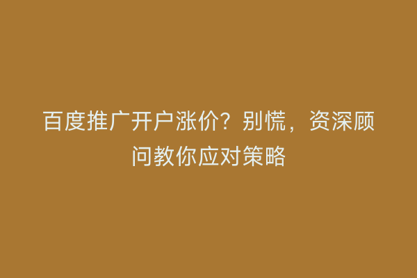 百度推广开户涨价？别慌，资深顾问教你应对策略