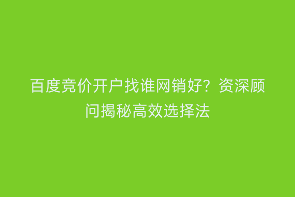 百度竞价开户找谁网销好？资深顾问揭秘高效选择法