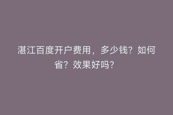 湛江百度开户费用，多少钱？如何省？效果好吗？