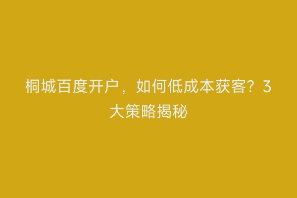 桐城百度开户，如何低成本获客？3大策略揭秘