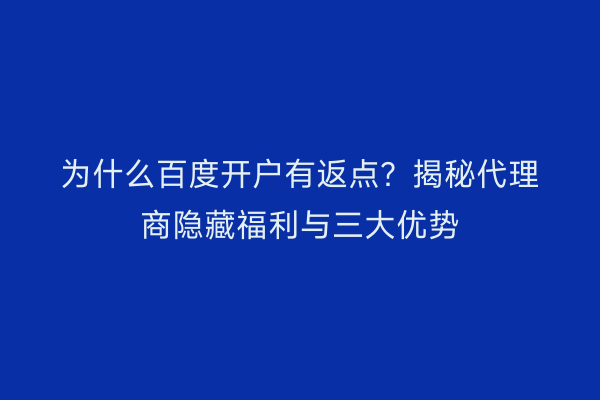 为什么百度开户有返点?揭秘代理商隐藏福利与三大优势