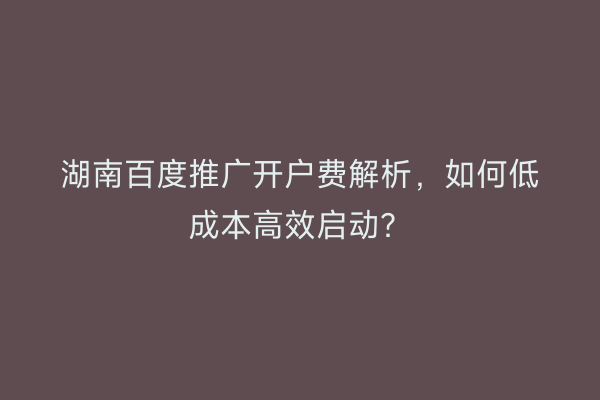 湖南百度推广开户费解析，如何低成本高效启动？