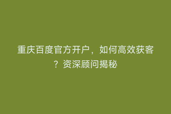 重庆百度官方开户，如何高效获客？资深顾问揭秘