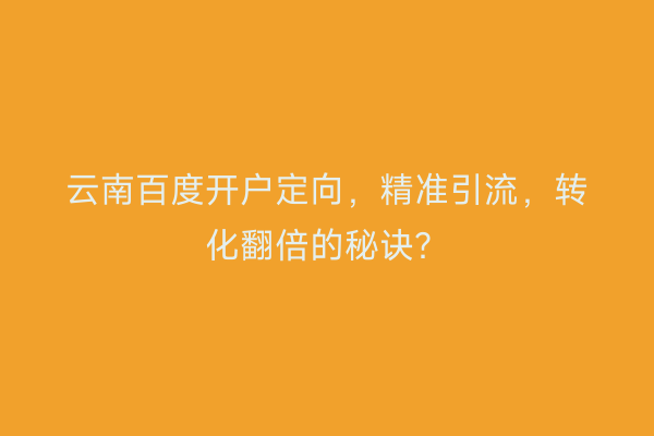 云南百度开户定向,精准引流,转化翻倍的秘诀?