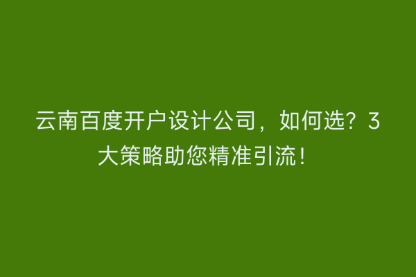 云南百度开户设计公司，如何选？3大策略助您精准引流！