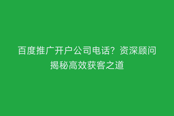 百度推广开户公司电话？资深顾问揭秘高效获客之道