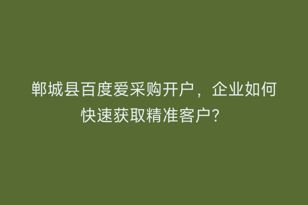 郸城县百度爱采购开户，企业如何快速获取精准客户？