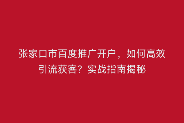 张家口市百度推广开户，如何高效引流获客？实战指南揭秘
