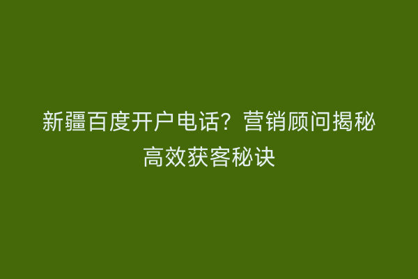 新疆百度开户电话？营销顾问揭秘高效获客秘诀