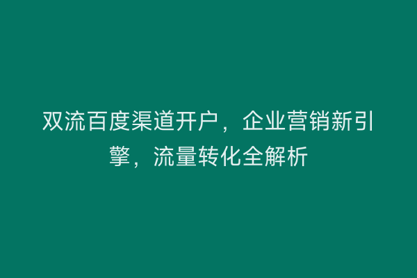双流百度渠道开户,企业营销新引擎,流量转化全解析
