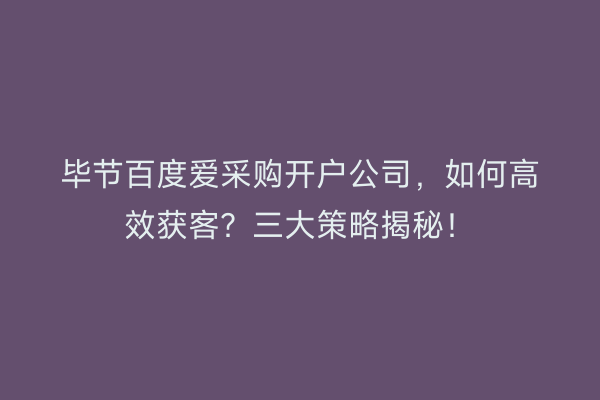 毕节百度爱采购开户公司，如何高效获客？三大策略揭秘！