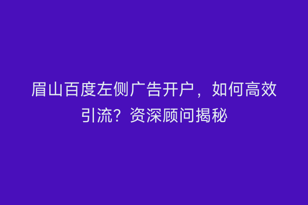 眉山百度左侧广告开户，如何高效引流？资深顾问揭秘