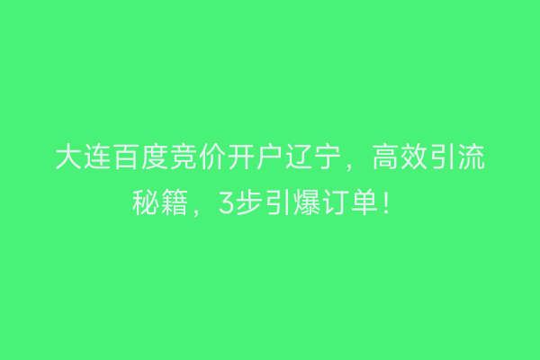 大连百度竞价开户辽宁，高效引流秘籍，3步引爆订单！