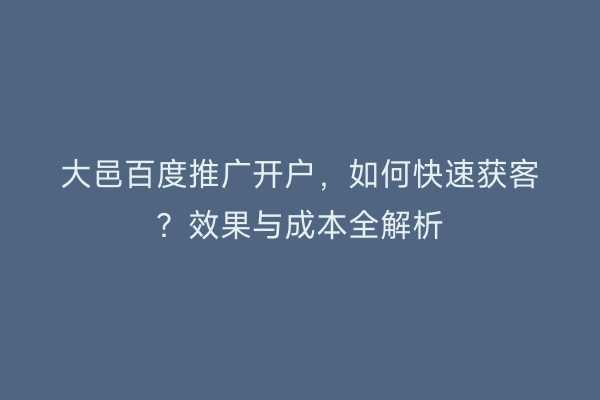 大邑百度推广开户，如何快速获客？效果与成本全解析