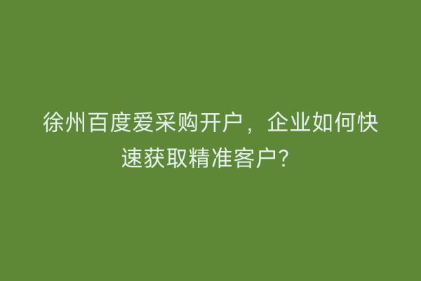 徐州百度爱采购开户，企业如何快速获取精准客户？