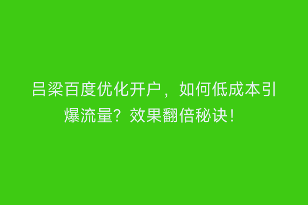 吕梁百度优化开户，如何低成本引爆流量？效果翻倍秘诀！