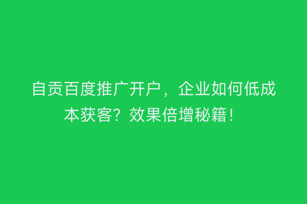 自贡百度推广开户，企业如何低成本获客？效果倍增秘籍！