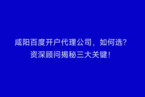 咸阳百度开户代理公司，如何选？资深顾问揭秘三大关键！