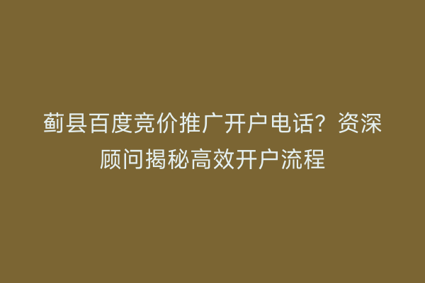 蓟县百度竞价推广开户电话？资深顾问揭秘高效开户流程