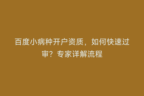 百度小病种开户资质，如何快速过审？专家详解流程