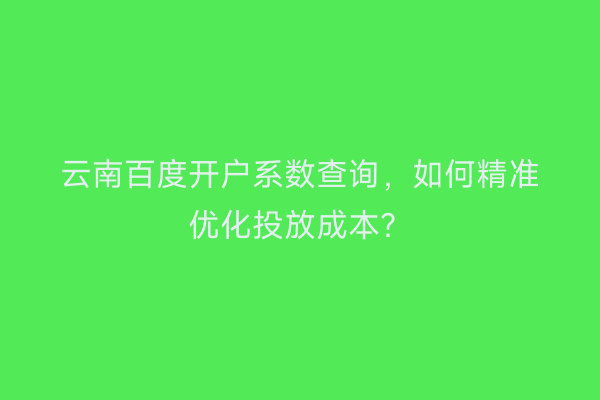 云南百度开户系数查询，如何精准优化投放成本？