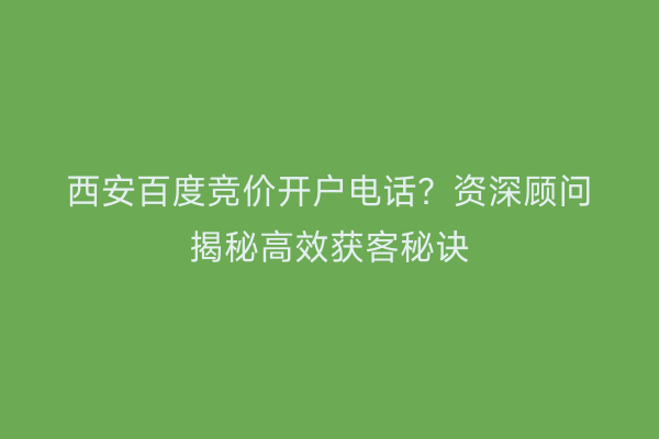 西安百度竞价开户电话？资深顾问揭秘高效获客秘诀