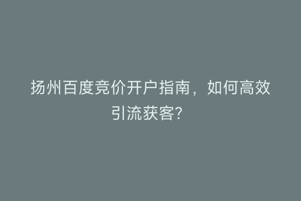 扬州百度竞价开户指南，如何高效引流获客？