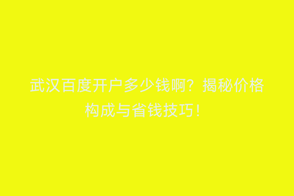 武汉百度开户多少钱啊？揭秘价格构成与省钱技巧！