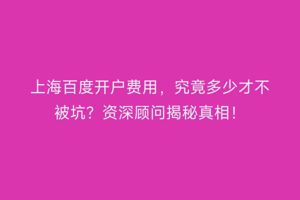 上海百度开户费用，究竟多少才不被坑？资深顾问揭秘真相！