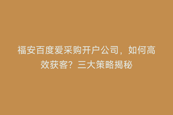 福安百度爱采购开户公司，如何高效获客？三大策略揭秘