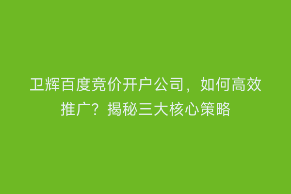 卫辉百度竞价开户公司，如何高效推广？揭秘三大核心策略