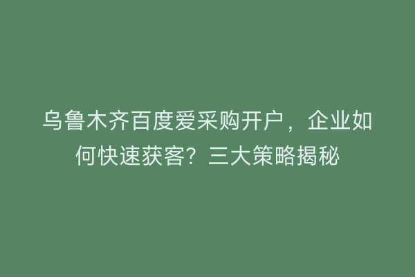 乌鲁木齐百度爱采购开户，企业如何快速获客？三大策略揭秘