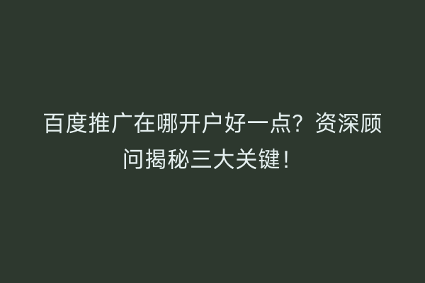 百度推广在哪开户好一点？资深顾问揭秘三大关键！