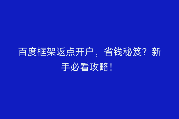 百度框架返点开户，省钱秘笈？新手必看攻略！