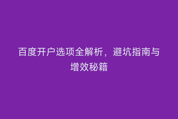 百度开户选项全解析，避坑指南与增效秘籍