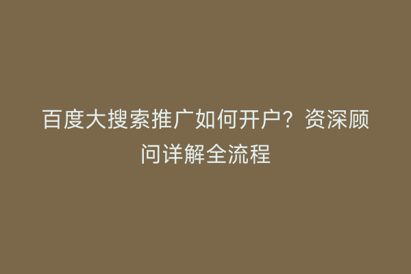 百度大搜索推广如何开户？资深顾问详解全流程