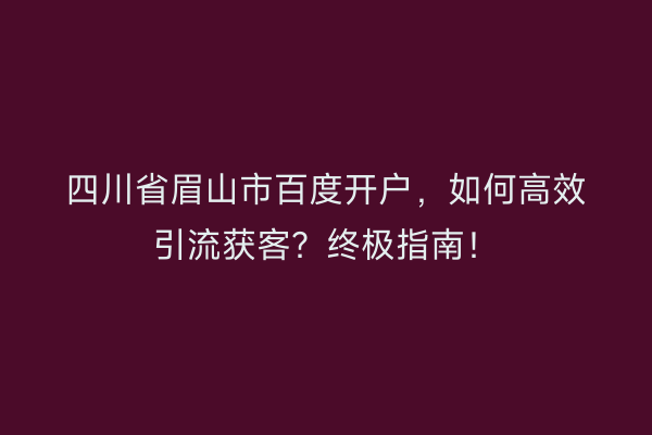 四川省眉山市百度开户，如何高效引流获客？终极指南！