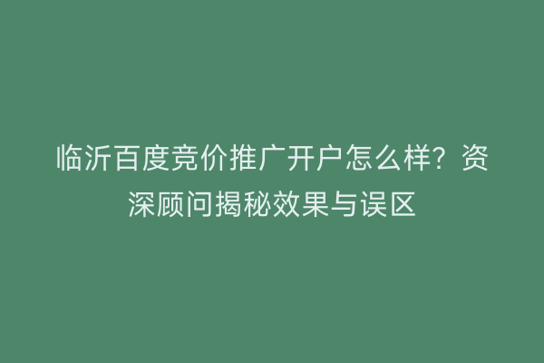 临沂百度竞价推广开户怎么样？资深顾问揭秘效果与误区