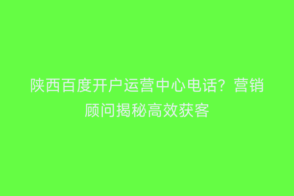 陕西百度开户运营中心电话?营销顾问揭秘高效获客
