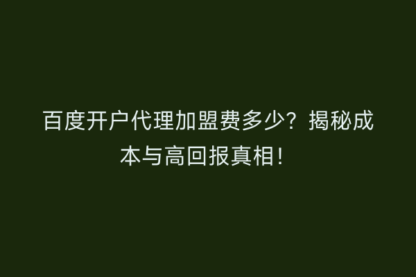 百度开户代理加盟费多少？揭秘成本与高回报真相！